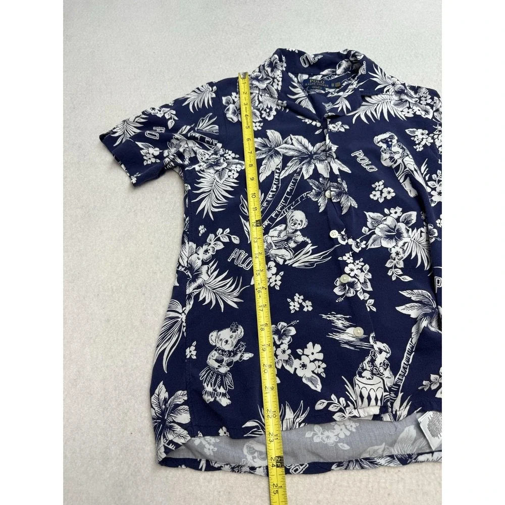 Polo Ralph Lauren Shirt Mens XS Blue Hawaiian Floral Polo Bear Aloha Custom Fit